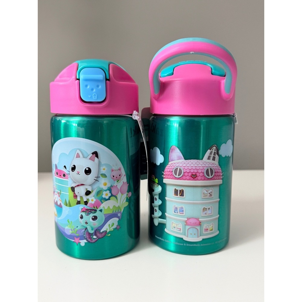 Zak Designs Gabbys Dollhouse Water Bottle 14oz Stainless‎ Steel 2pk NEW